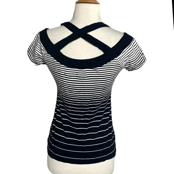 Cache XS black &‎ white striped cross back top Retro Y2K - Picture 3 of 4